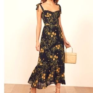 Reformation Nikita Mademoiselle Navy Floral Midi Dress
